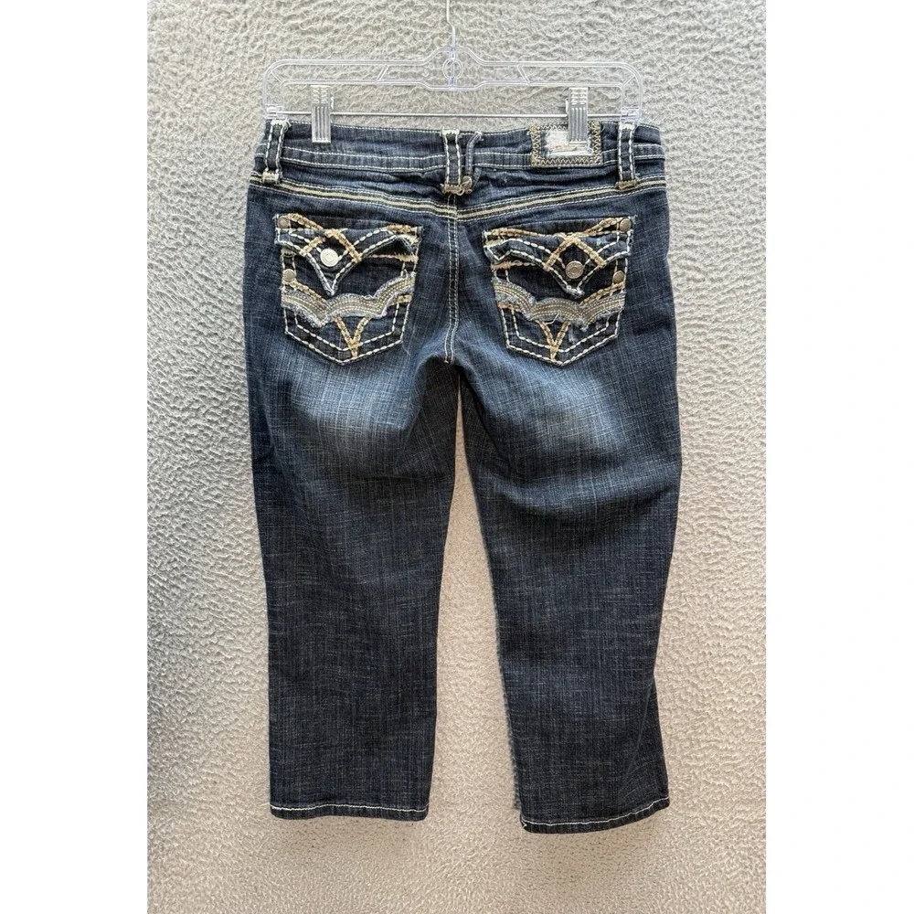 Hydraulic Jeans Womens 3/4 Blue Capri Thick Stitch‎ Flap Pocket Rockabilly Biker